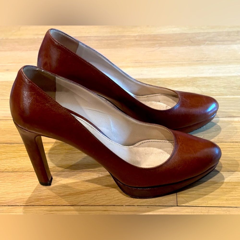 Prada Brown Leather Platform Heels 38 7.5 8